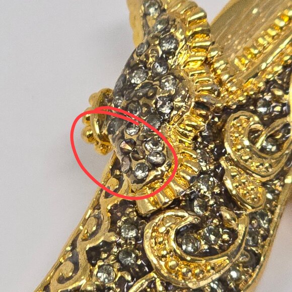 Vintage Gold Tone Rhinestone High Heel Shoe Brooch Baroque Victorian Slipper Pin - Picture 9 of 14